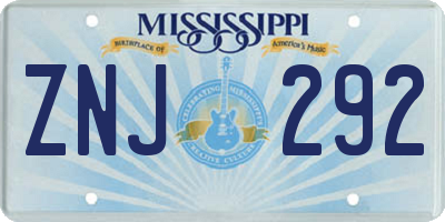 MS license plate ZNJ292