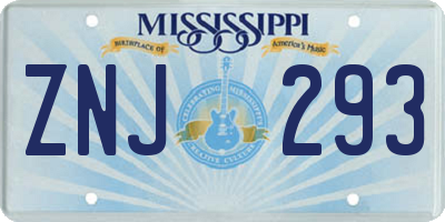 MS license plate ZNJ293