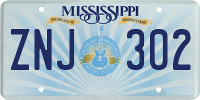 MS license plate ZNJ302