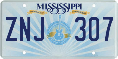 MS license plate ZNJ307