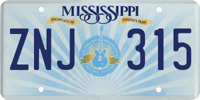 MS license plate ZNJ315