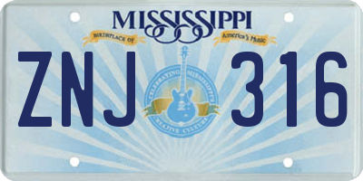 MS license plate ZNJ316