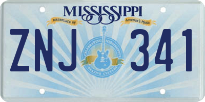 MS license plate ZNJ341