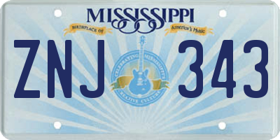 MS license plate ZNJ343