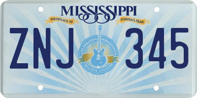 MS license plate ZNJ345