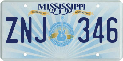 MS license plate ZNJ346
