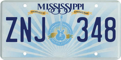 MS license plate ZNJ348