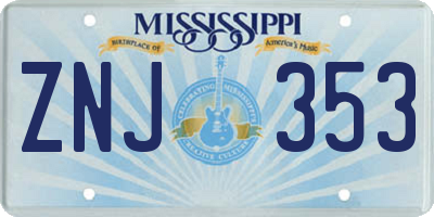 MS license plate ZNJ353