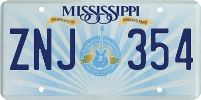 MS license plate ZNJ354