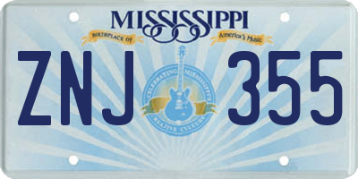 MS license plate ZNJ355