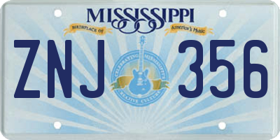 MS license plate ZNJ356