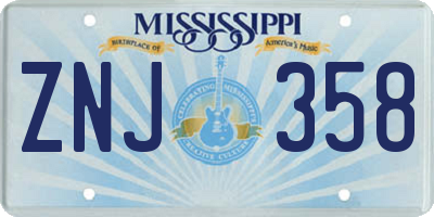 MS license plate ZNJ358
