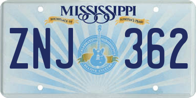 MS license plate ZNJ362