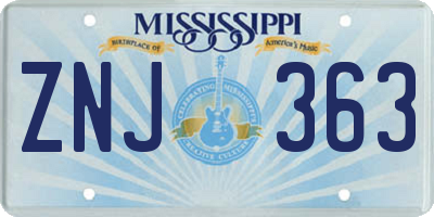 MS license plate ZNJ363