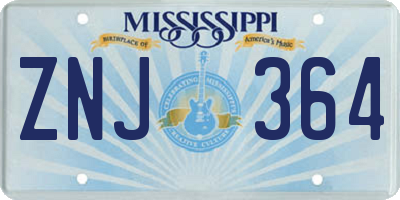 MS license plate ZNJ364