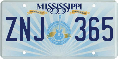 MS license plate ZNJ365