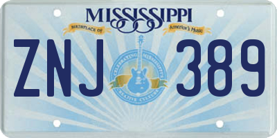 MS license plate ZNJ389