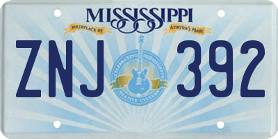 MS license plate ZNJ392