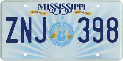 MS license plate ZNJ398