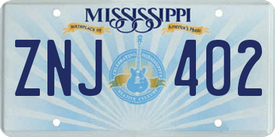 MS license plate ZNJ402