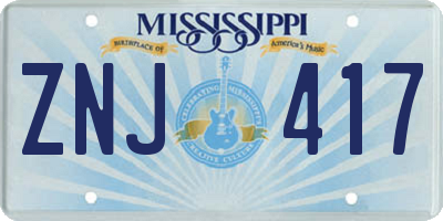 MS license plate ZNJ417