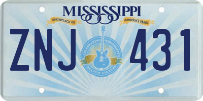 MS license plate ZNJ431