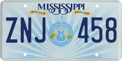 MS license plate ZNJ458
