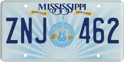 MS license plate ZNJ462