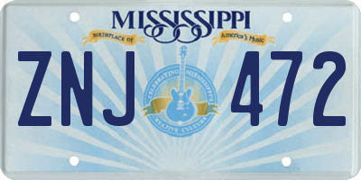 MS license plate ZNJ472
