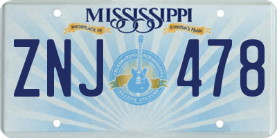 MS license plate ZNJ478