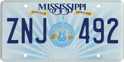 MS license plate ZNJ492