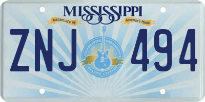 MS license plate ZNJ494
