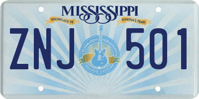 MS license plate ZNJ501
