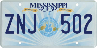 MS license plate ZNJ502