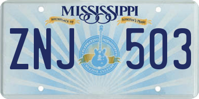 MS license plate ZNJ503