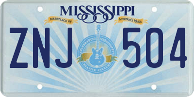 MS license plate ZNJ504