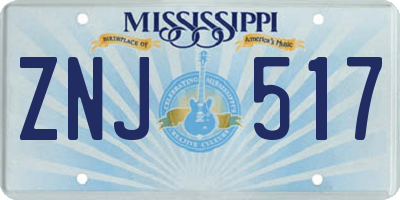 MS license plate ZNJ517