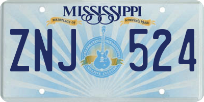 MS license plate ZNJ524
