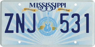 MS license plate ZNJ531