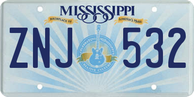 MS license plate ZNJ532