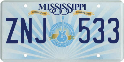 MS license plate ZNJ533