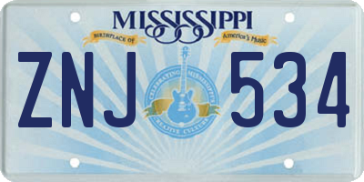 MS license plate ZNJ534
