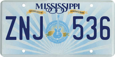 MS license plate ZNJ536