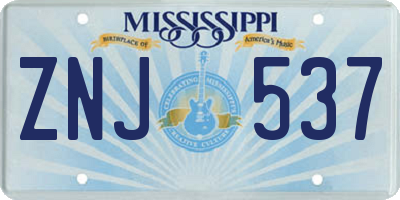 MS license plate ZNJ537