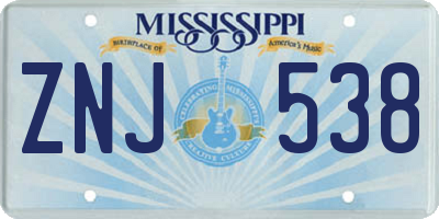 MS license plate ZNJ538