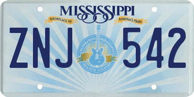 MS license plate ZNJ542