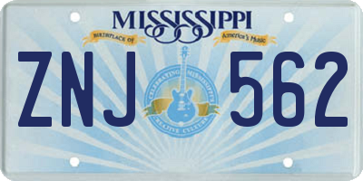 MS license plate ZNJ562