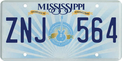 MS license plate ZNJ564