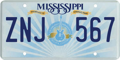 MS license plate ZNJ567
