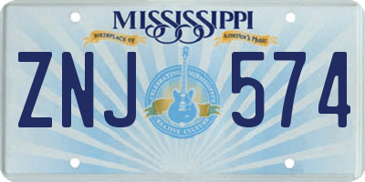 MS license plate ZNJ574